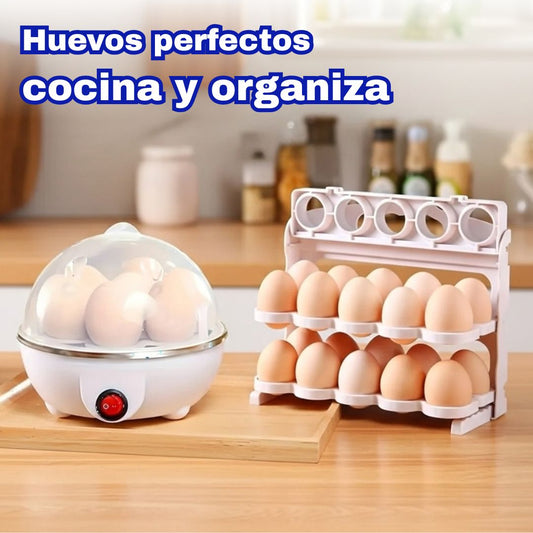 Cocedor Automático de Huevos + estante organizador de 30 uds