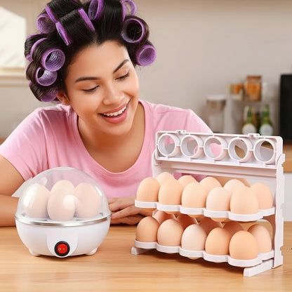 Cocedor Automático de Huevos + estante organizador de 30 uds